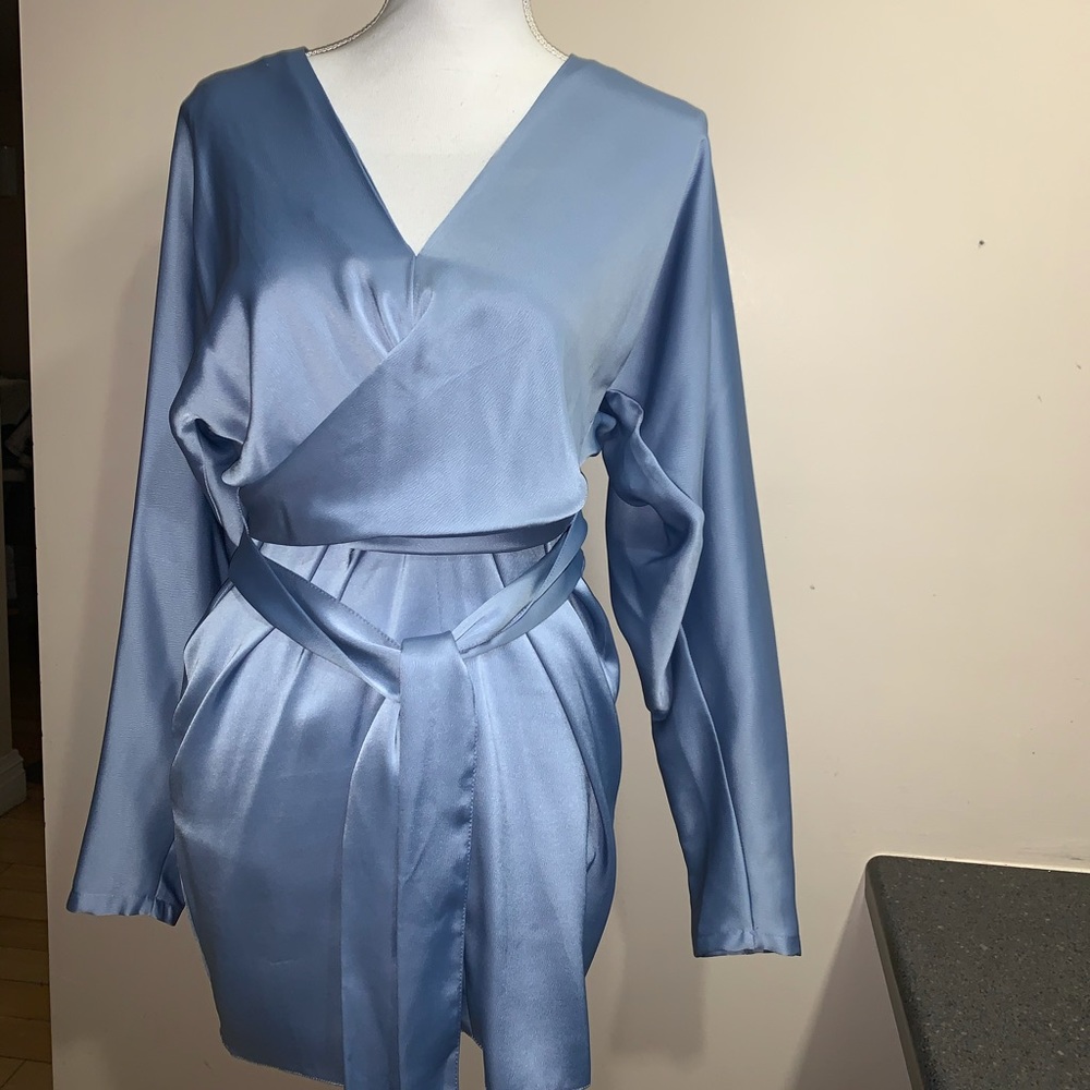 Cornflower blue satin dress